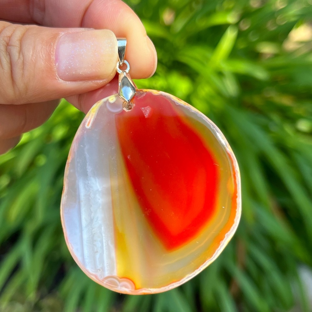 Sterling silver‎ 925 stamped red carnelian agate pendant 0011